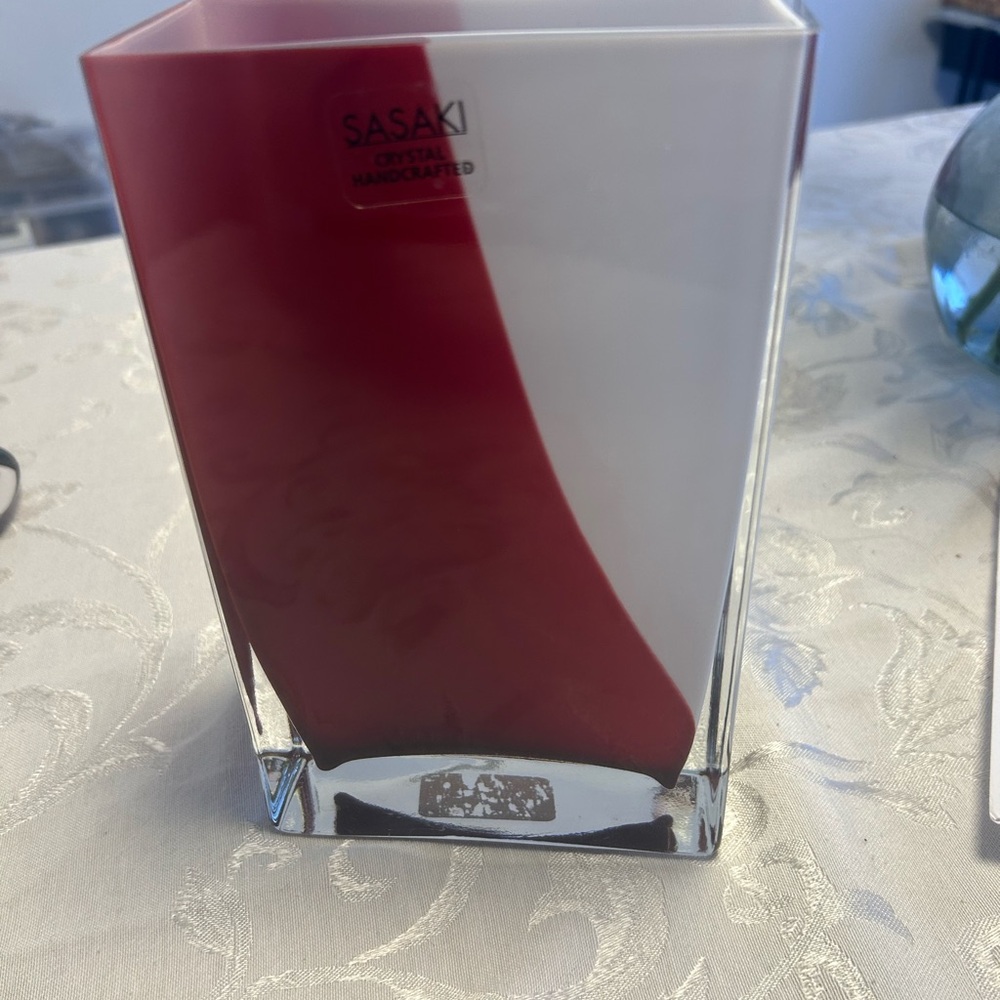 Elegant Red Holiday Decor vase by Sasaki 8” long 5” wide
